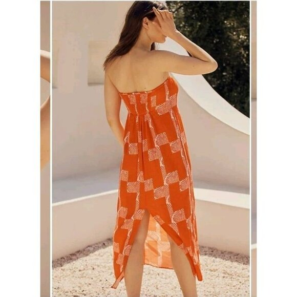 NWT Size Medium By Anthropologie The Aliza Strapless Linen Midi Dress Tropical - Picture 8 of 8